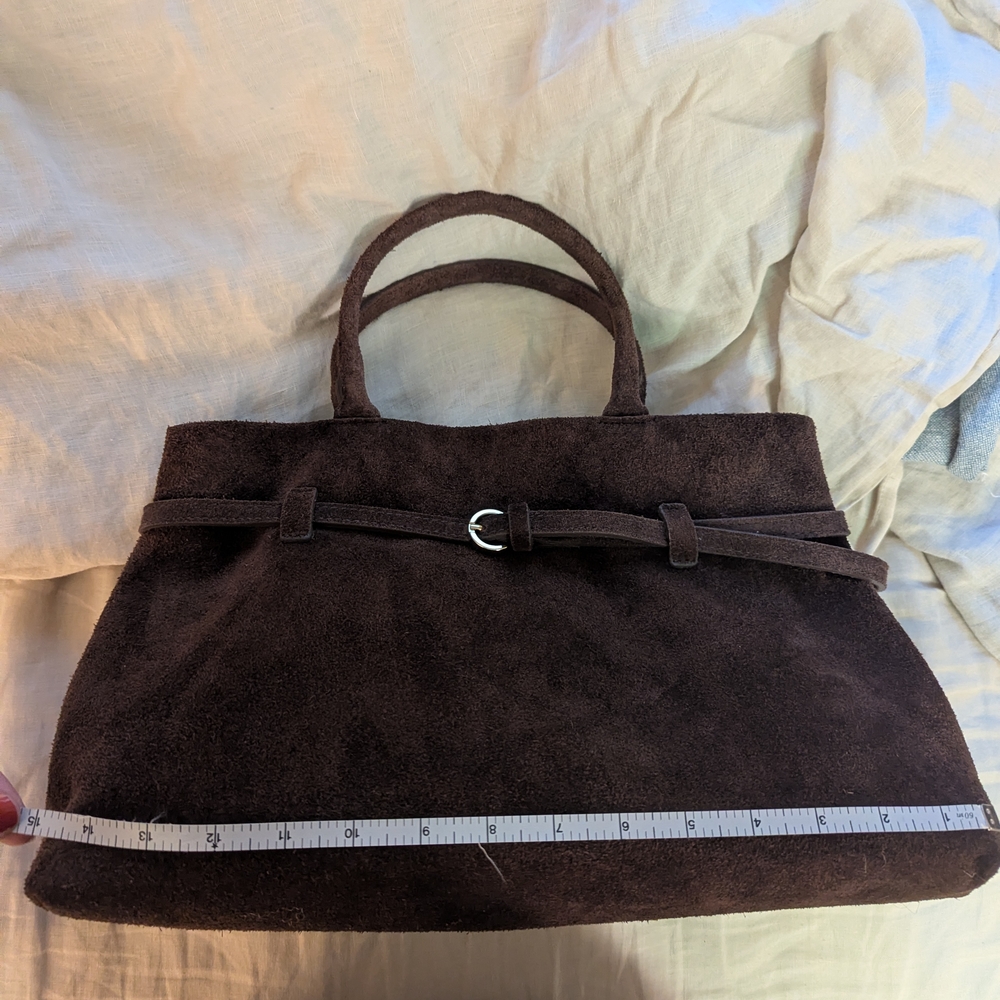 Sophisticated Chocolate Suede Satchel - Picture 8 of 13